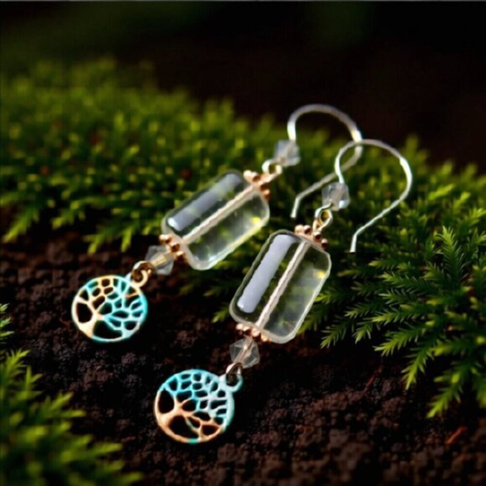 Spring Sunshine Earrings • Hand‑Painted Tree of Life • Rose Gold Boho Chic